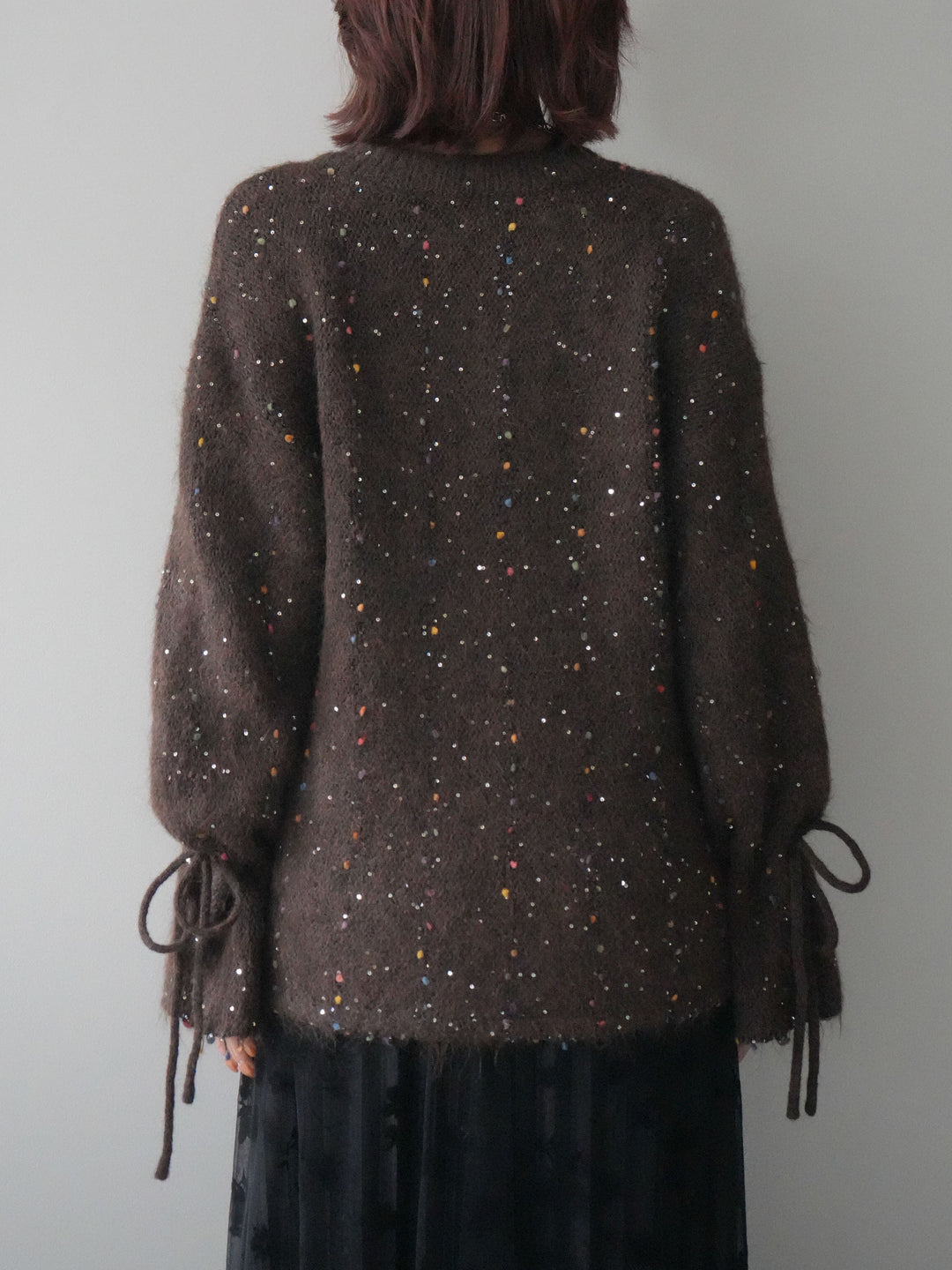 [予約]キャンディースリーブカラーネップスパンコールニットプルオーバー/brown