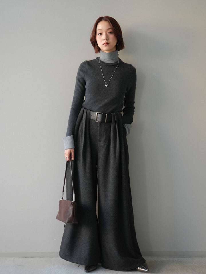 [予約]ベルトデザインループウールワイドパンツ(ベルト付)/gray