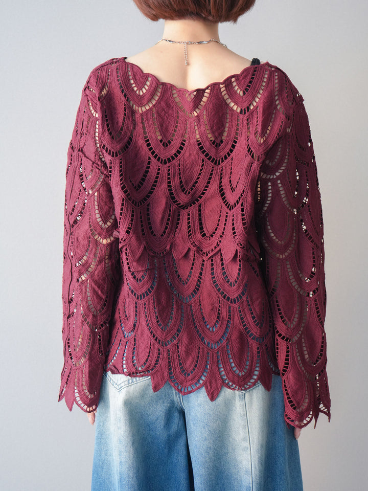 [予約]透かしコードレースブラウス/bordeaux