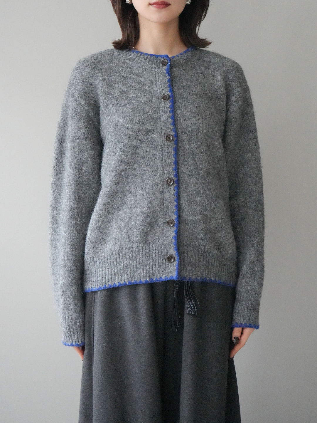 [予約]三角ステッチニットカーディガン/gray