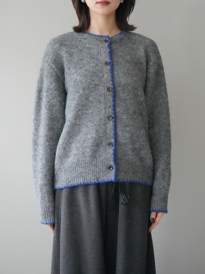 [予約]三角ステッチニットカーディガン/gray