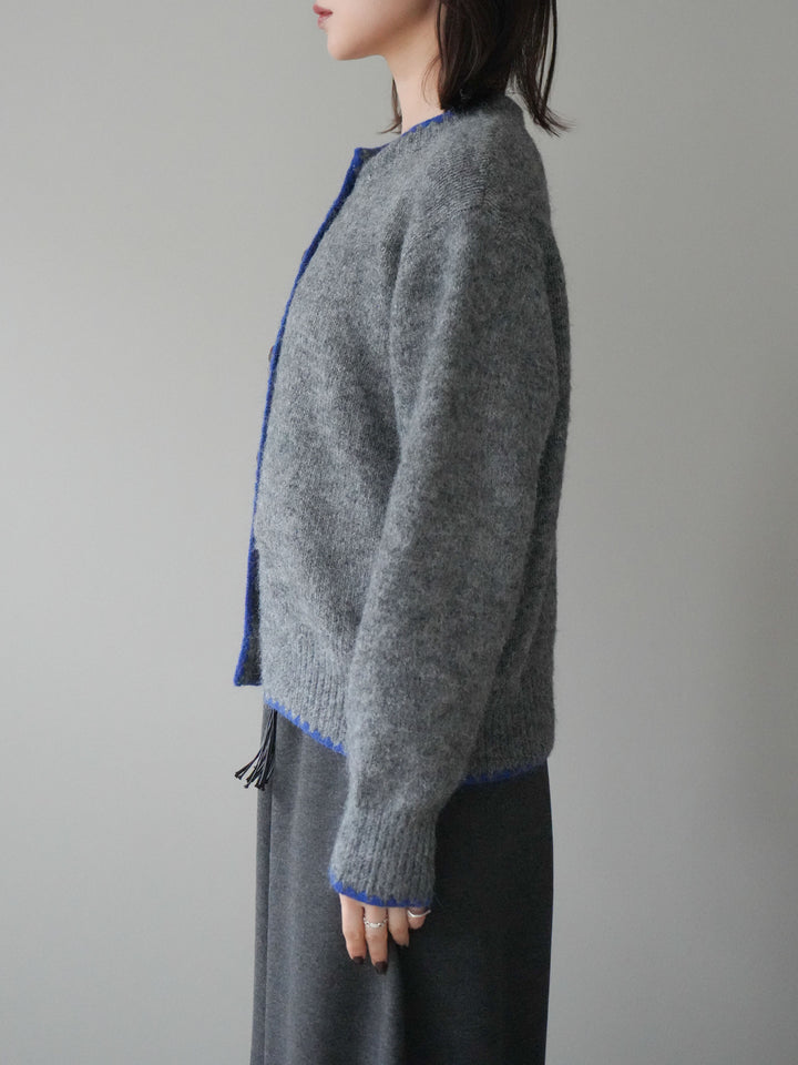 [予約]三角ステッチニットカーディガン/gray