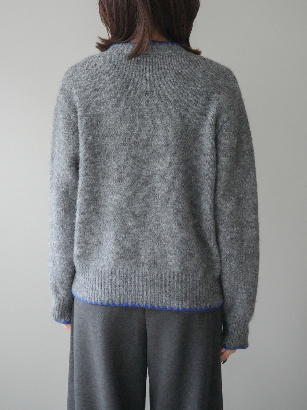 [予約]三角ステッチニットカーディガン/gray