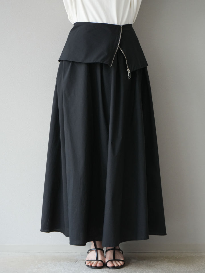 [予約]レイヤードジップデザインブロードフレアスカート/ブラック