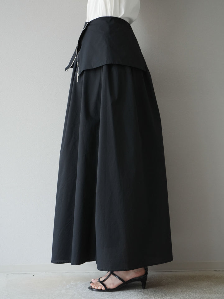 [予約]レイヤードジップデザインブロードフレアスカート/ブラック