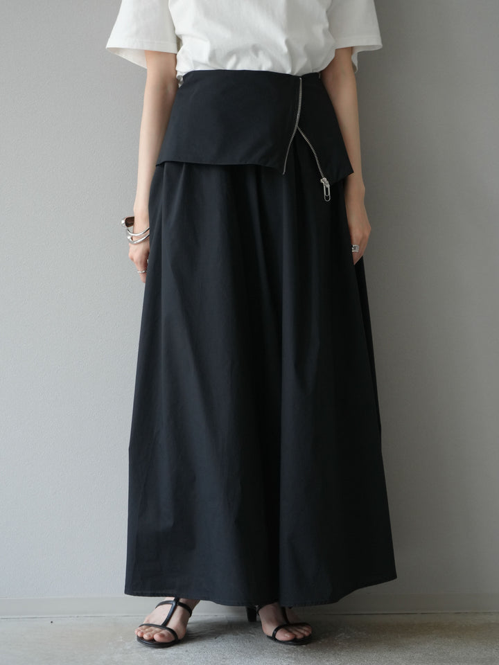 [予約]レイヤードジップデザインブロードフレアスカート/ブラック