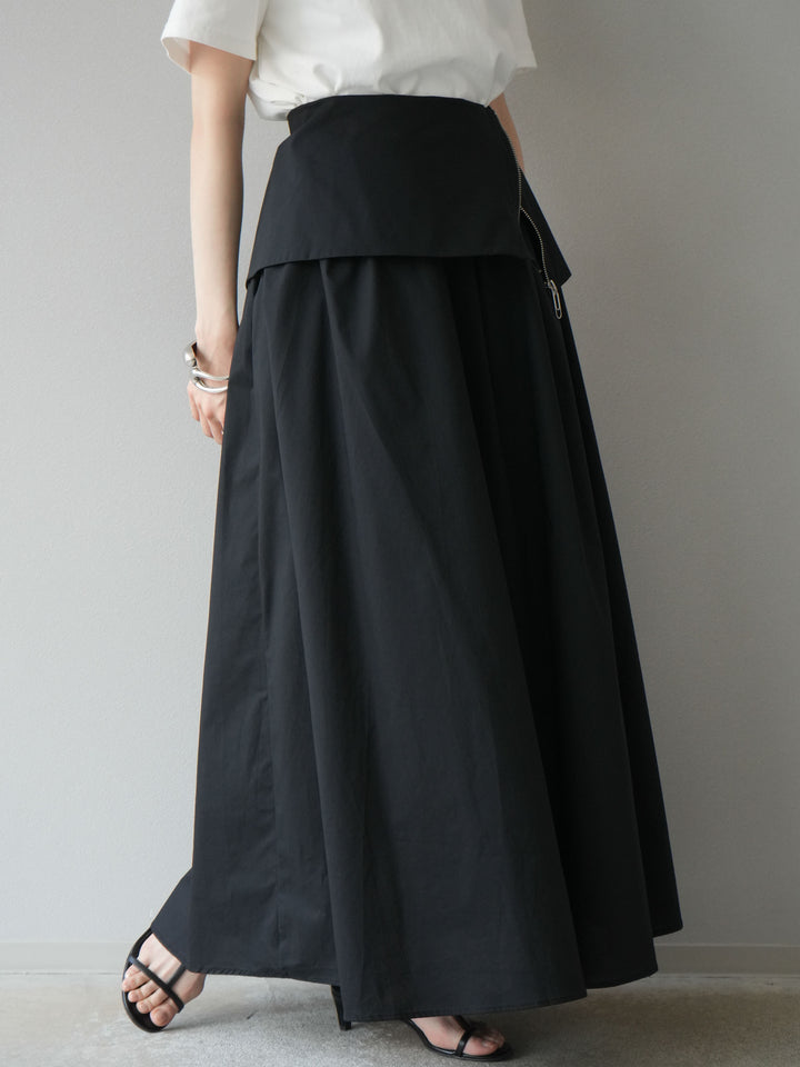 [予約]レイヤードジップデザインブロードフレアスカート/ブラック