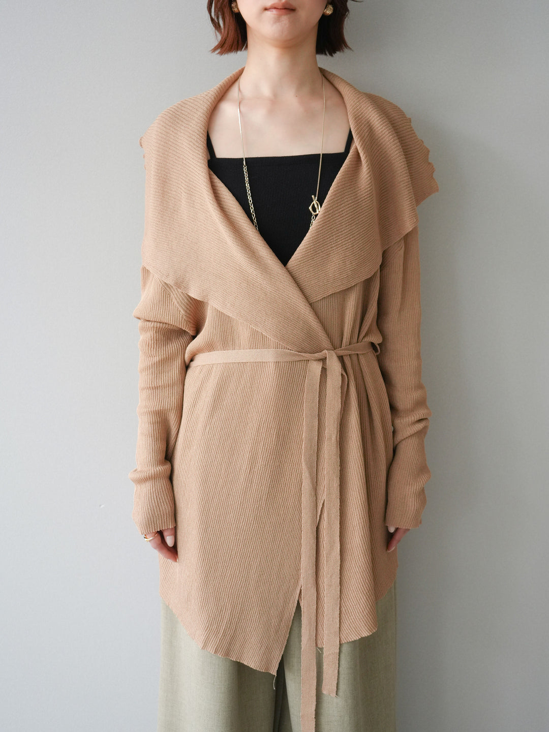 【預購】垂褶羅紋針織長裙 / 米色