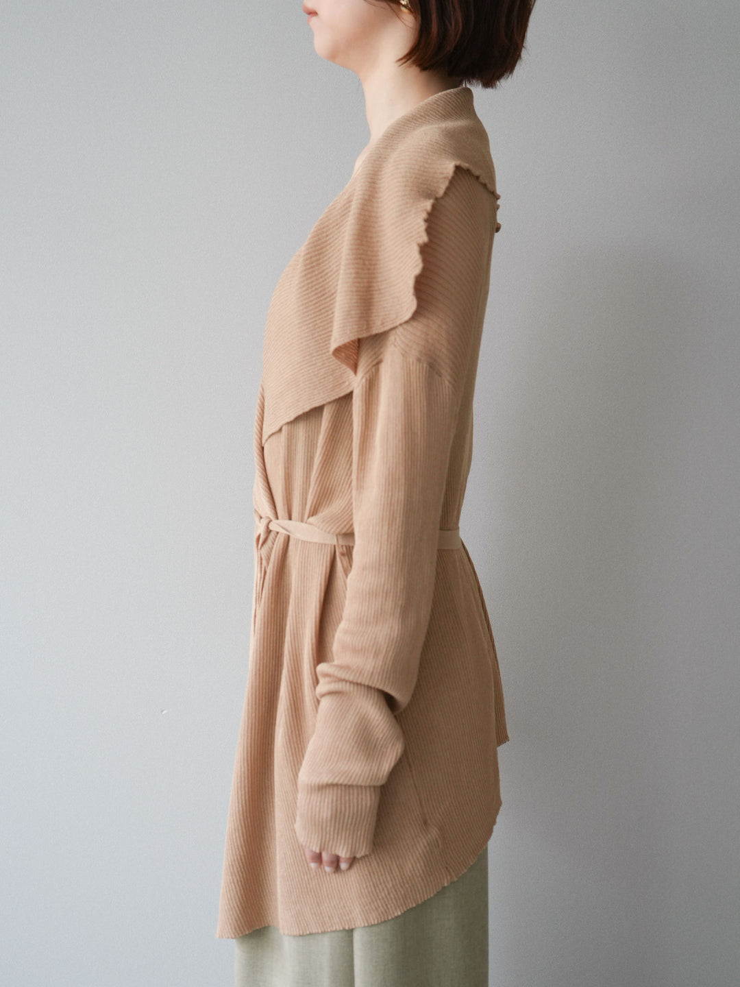 【預購】垂褶羅紋針織長裙 / 米色