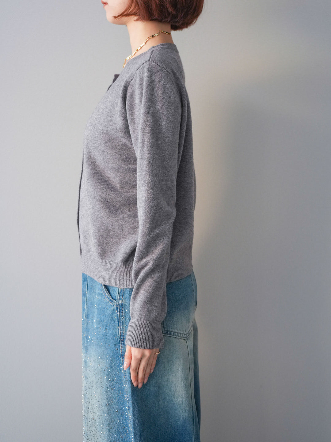 [予約]ハートボタンニットカーディガン/gray