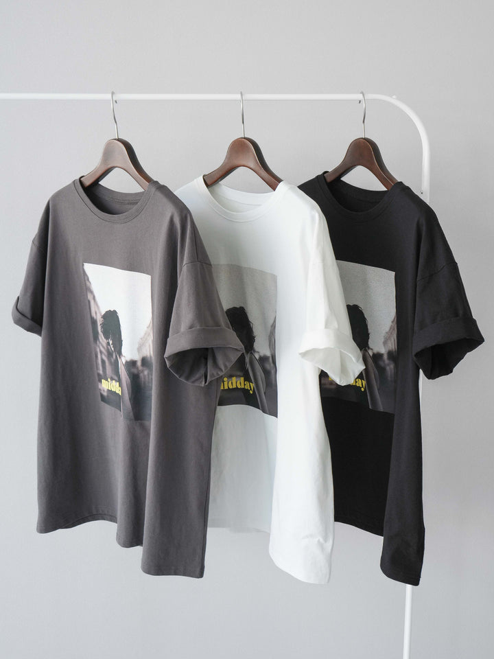 [SET]ネオンロゴフォトプリントBIG Tシャツ+シアーチェックアシンメトリーワッシャースカート(2set)