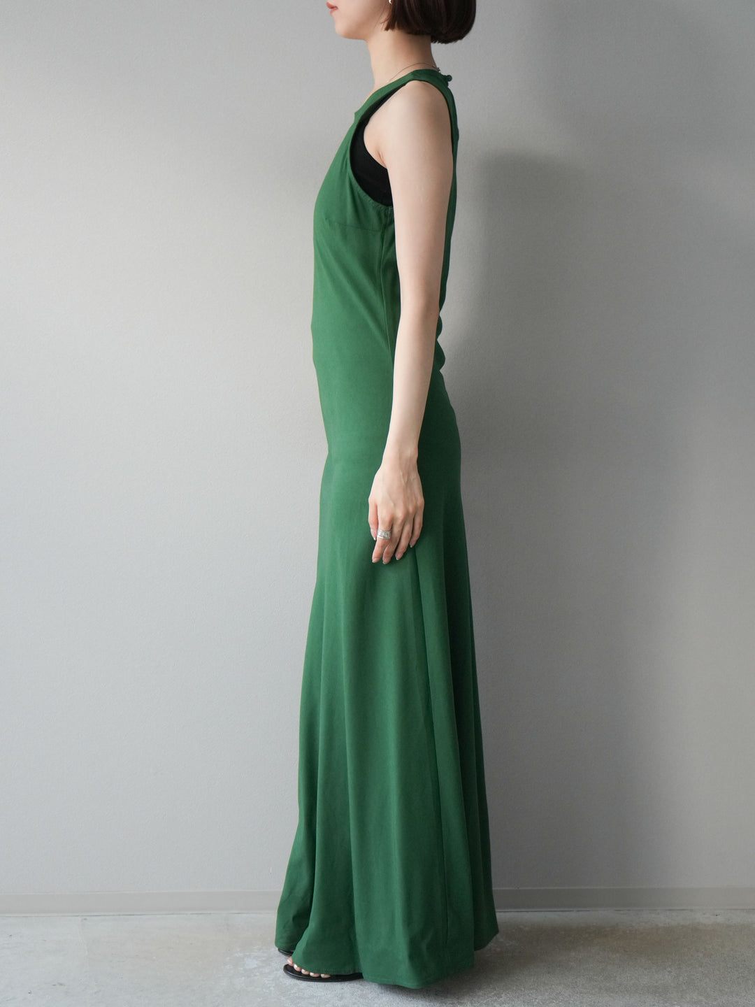[予約]リネンタッチノースリーブワンピース/グリーン