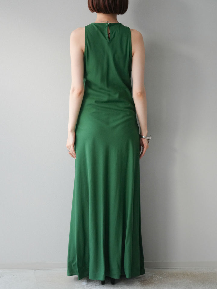 [予約]リネンタッチノースリーブワンピース/グリーン