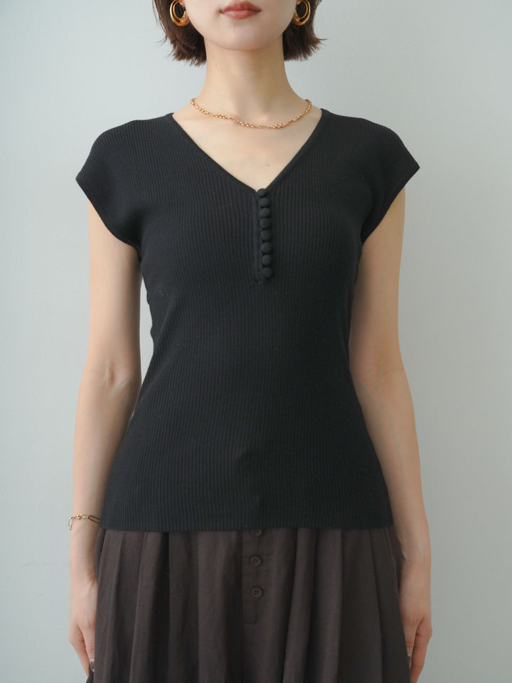 [予約]くるみボタンスリムフレンチニットトップス/black