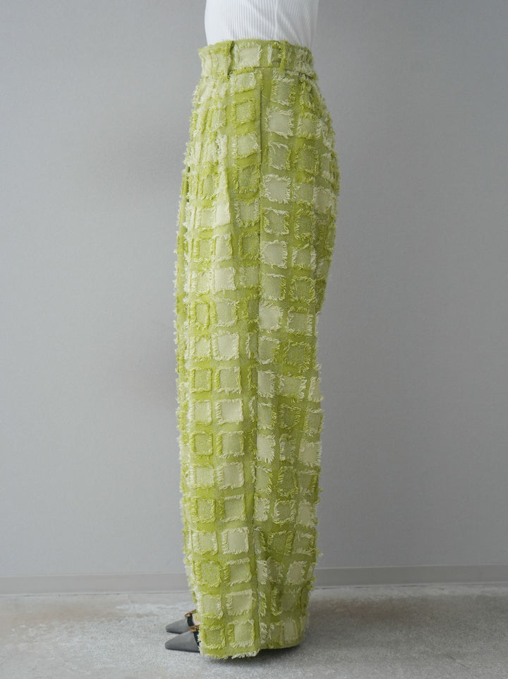 [預訂] 流蘇格紋提花長褲/綠