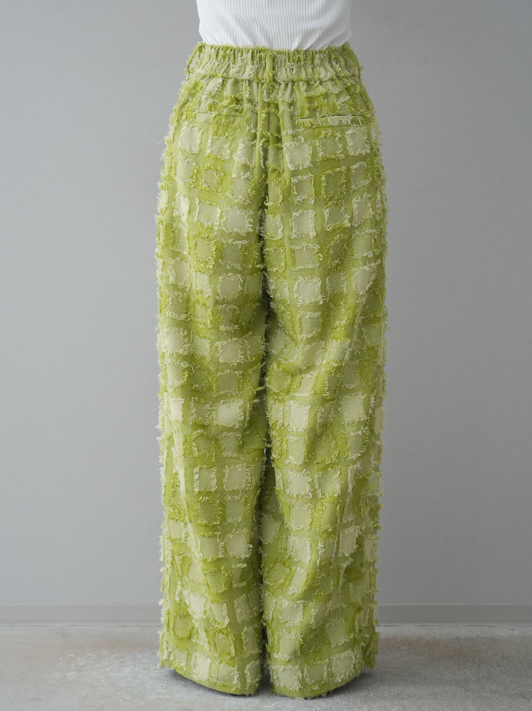 [預訂] 流蘇格紋提花長褲/綠