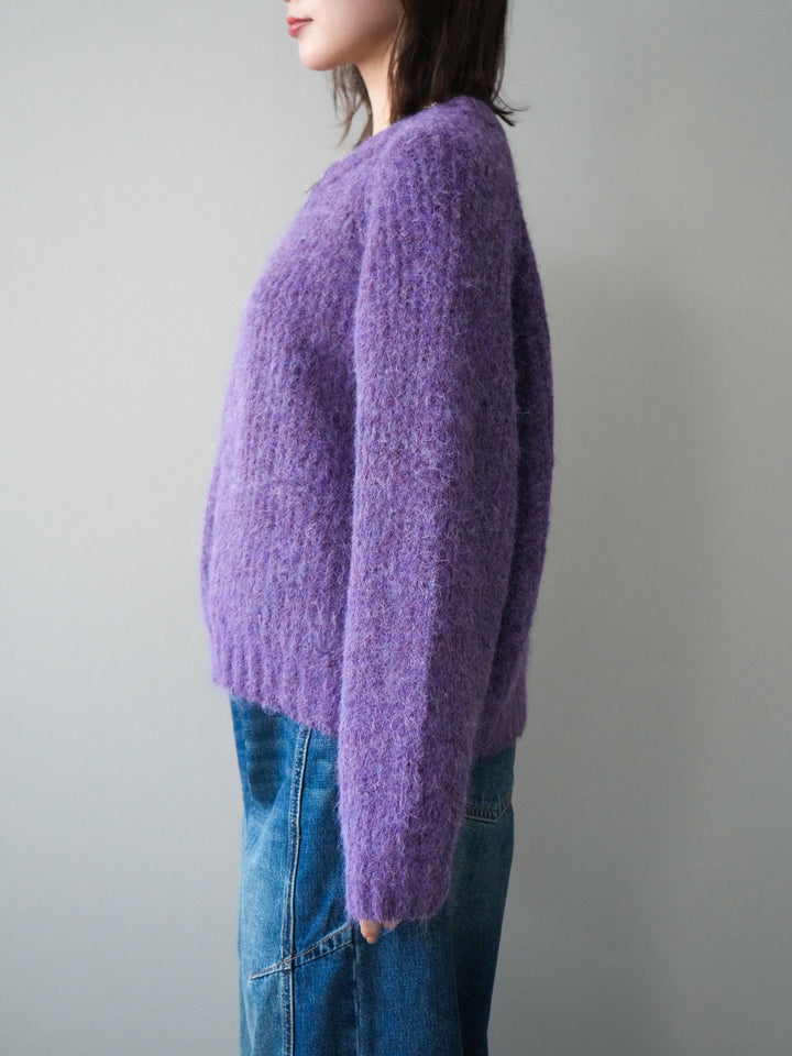 [予約]MIXヤーンモヘアタッチZIPニットカーディガン/purple