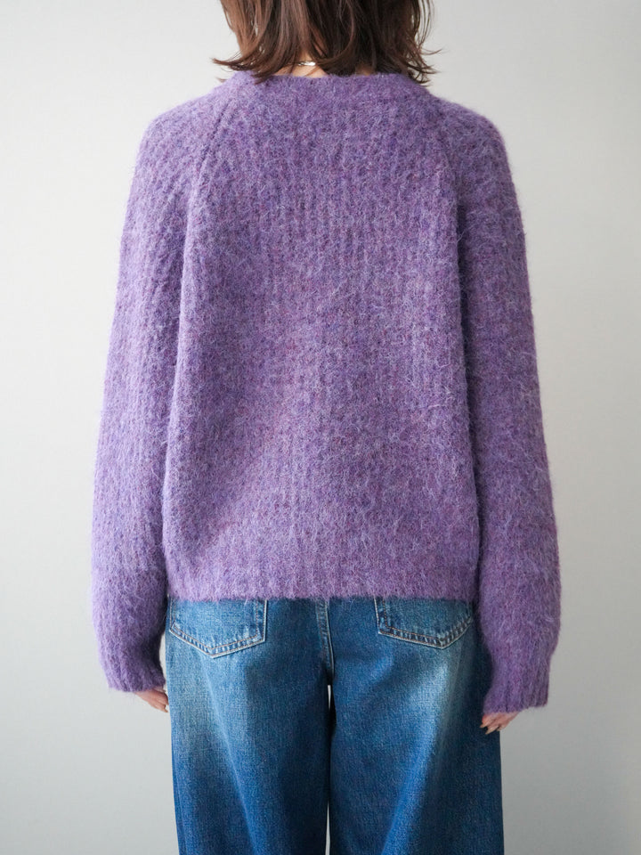 [予約]MIXヤーンモヘアタッチZIPニットカーディガン/purple