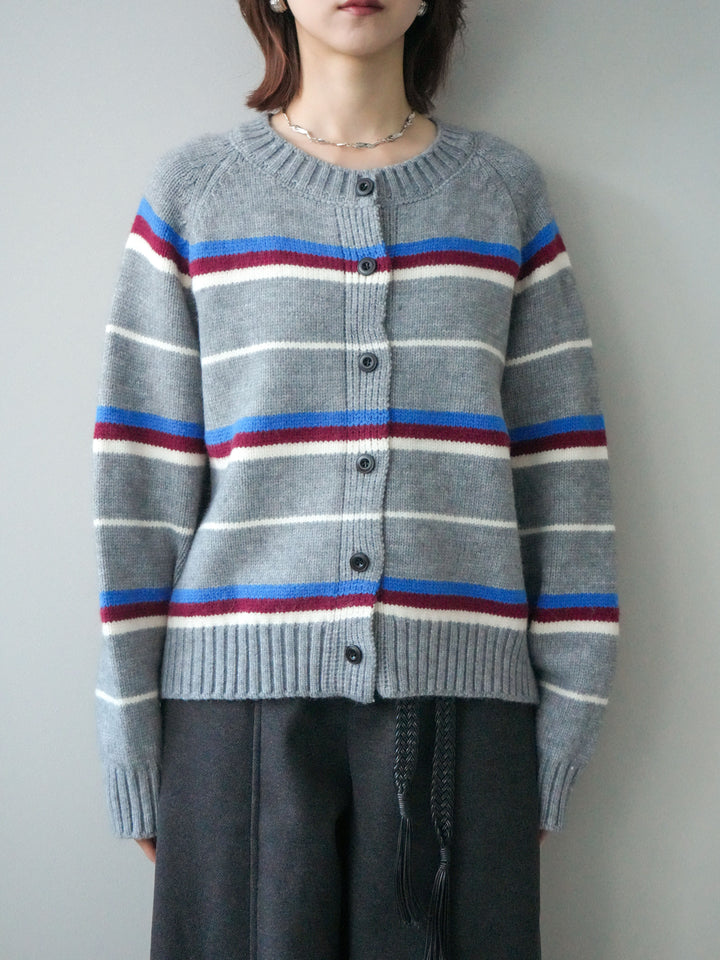 [予約]ランダムボーダーニットカーディガン/gray