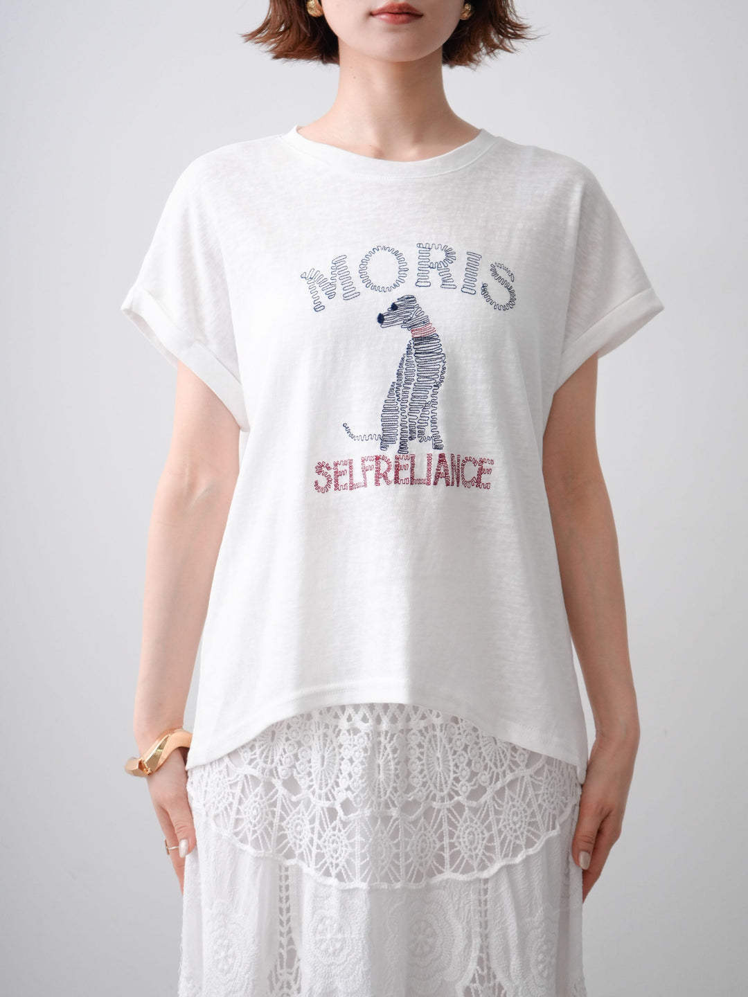 [予約]ドッグエンブロイダリーTEE/white