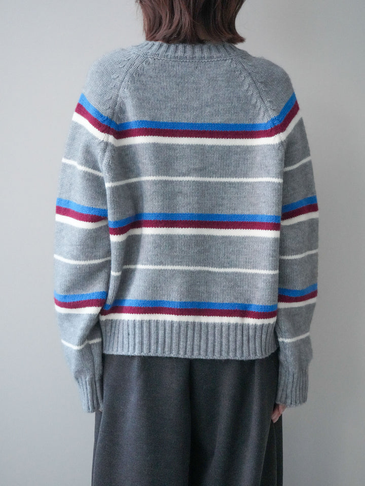 [予約]ランダムボーダーニットカーディガン/gray