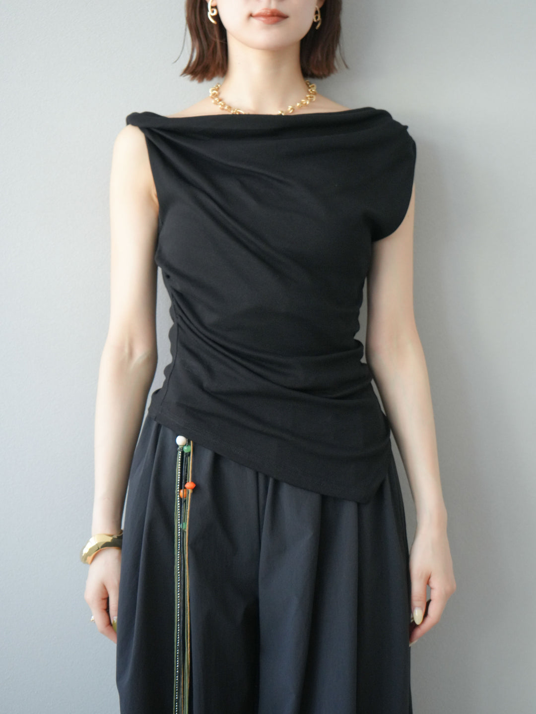 [SET]タックデザイントップス＆ビーズベルト付きパンツSET UP(2set)