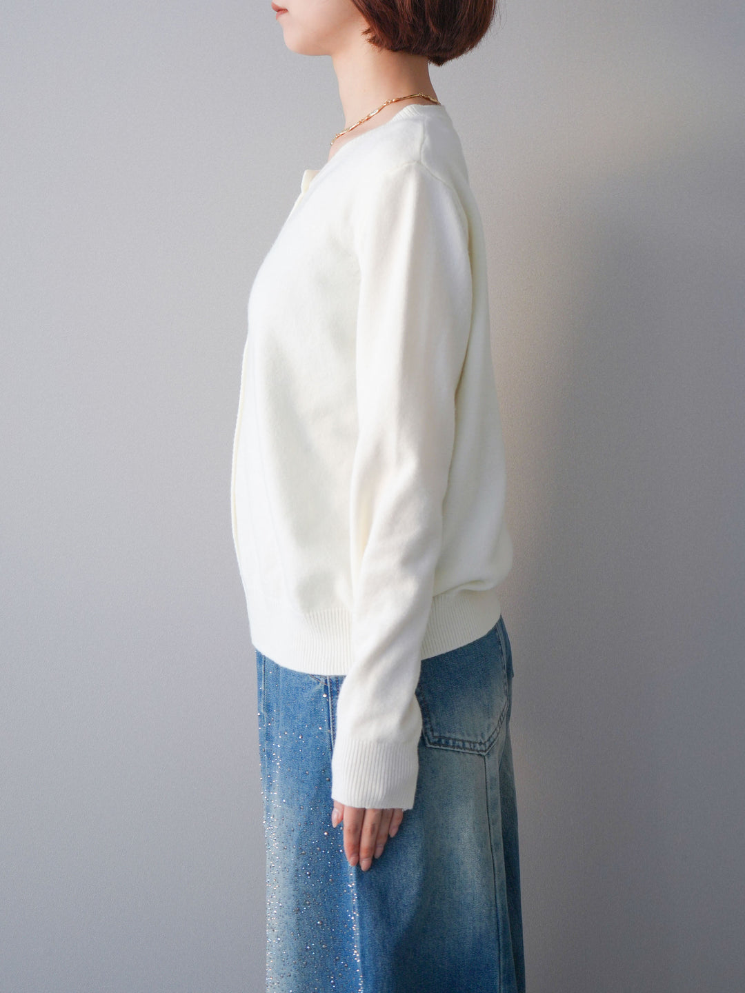 [予約]ハートボタンニットカーディガン/white