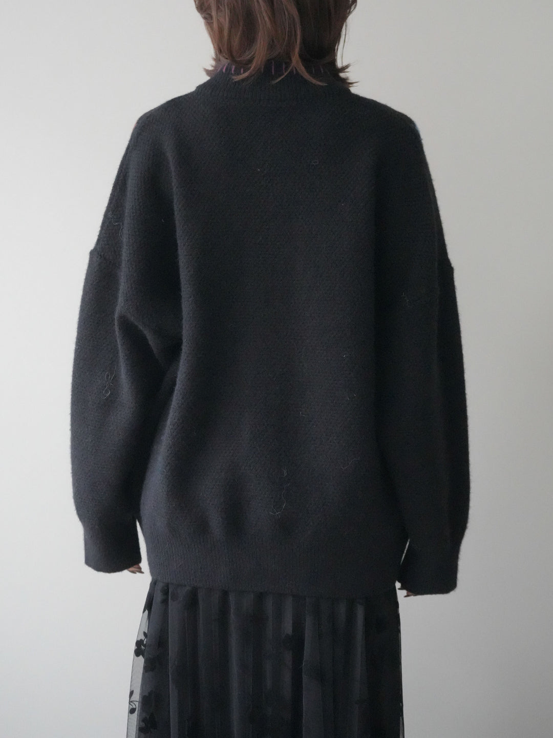 [予約]ハンドステッチアーガイルデザインニットカーディガン/black