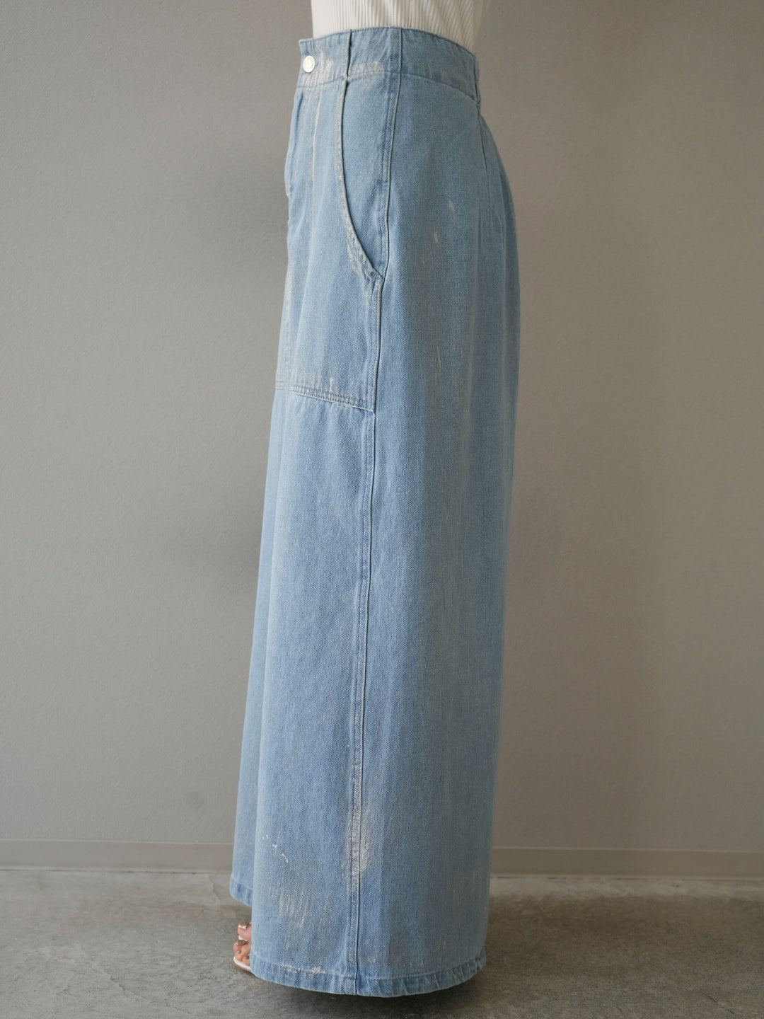 [Pre-order] Foil Print Denim Skirt/Light Blue