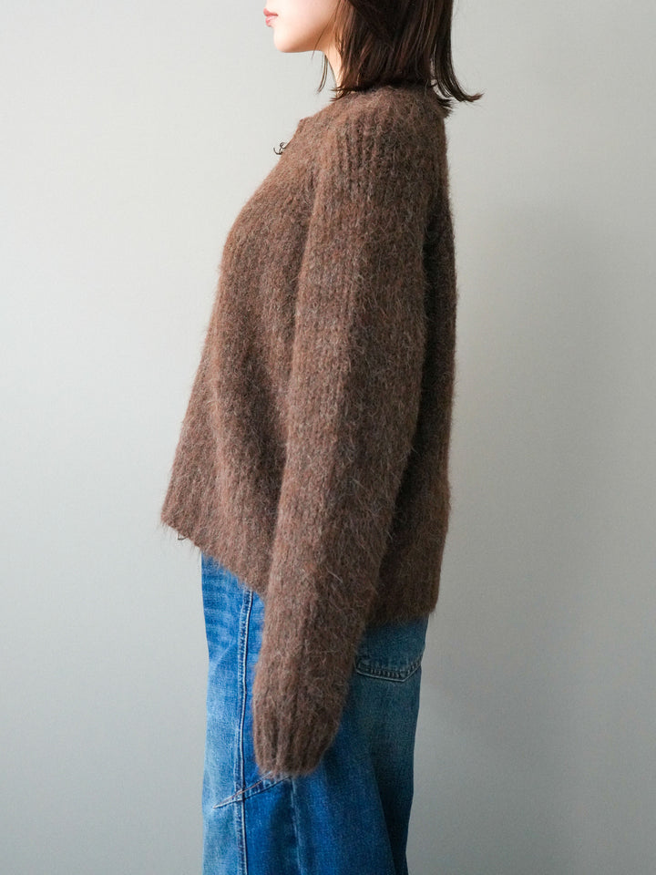 [予約]MIXヤーンモヘアタッチZIPニットカーディガン/brown