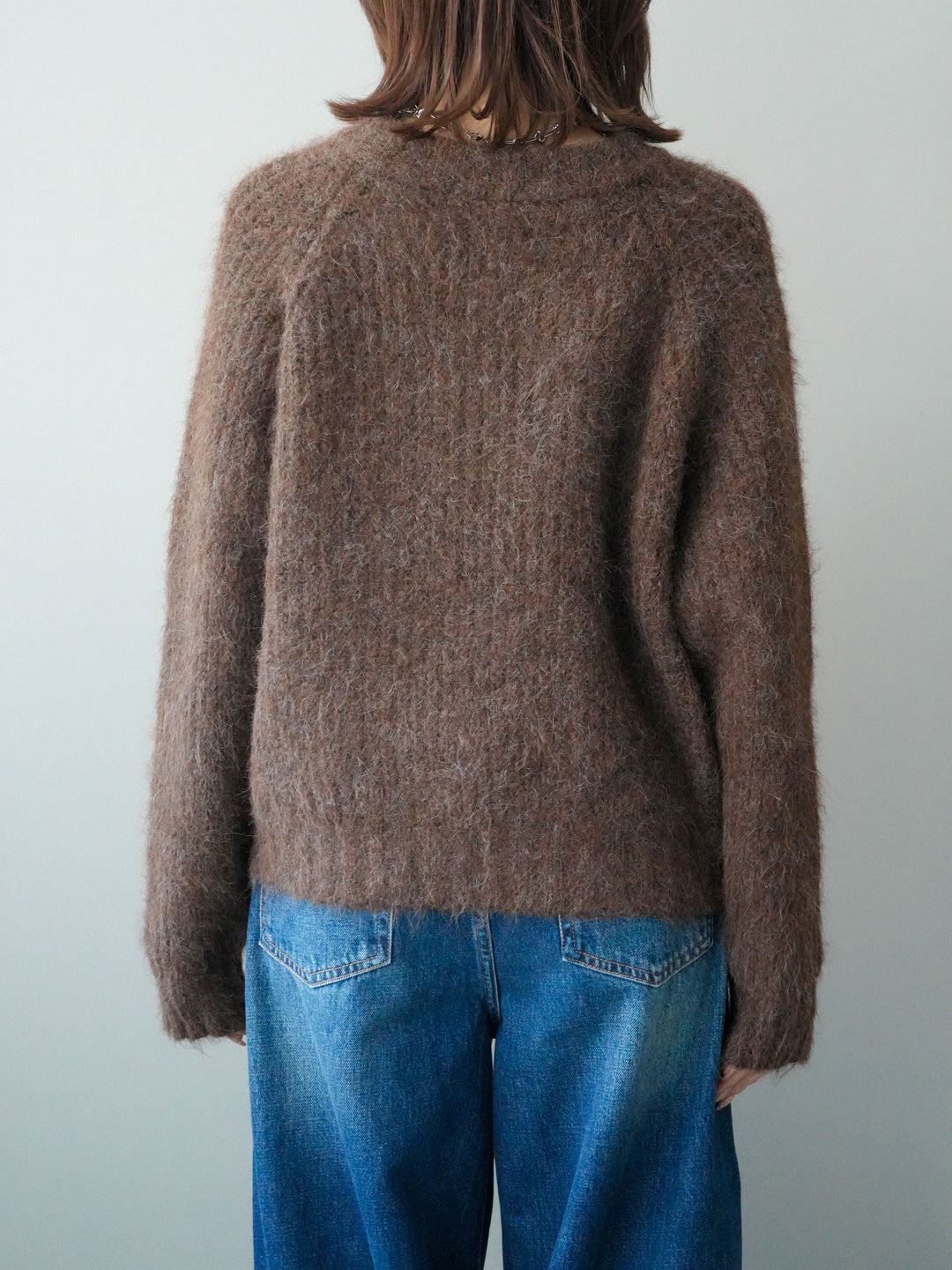 [予約]MIXヤーンモヘアタッチZIPニットカーディガン/brown