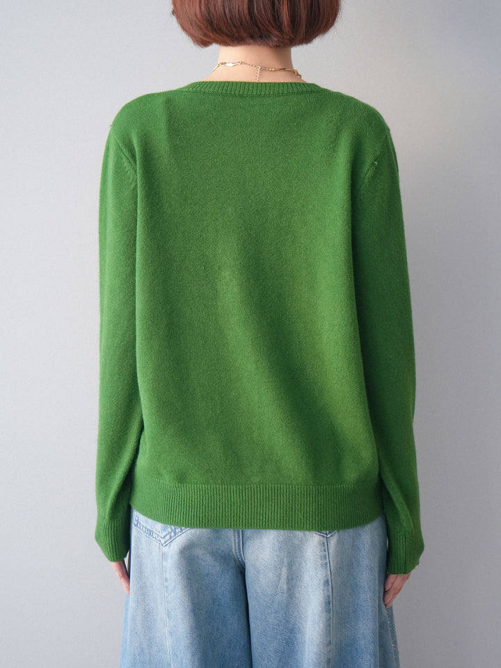 [予約]ハートボタンニットカーディガン/green