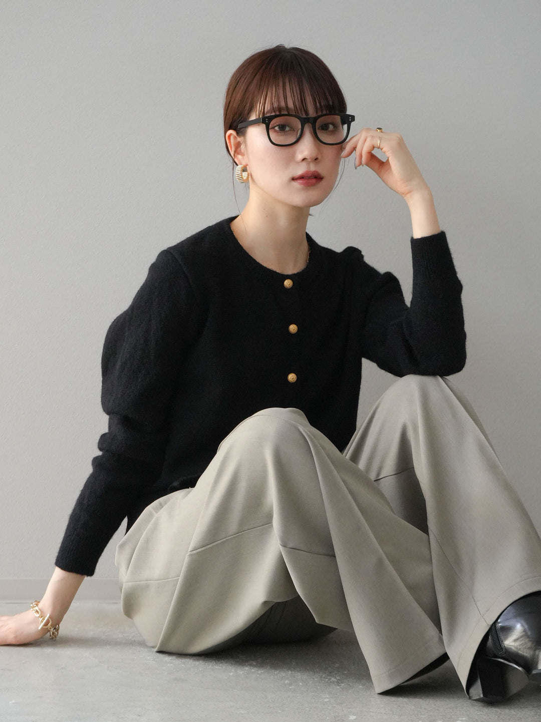 【預購】金鈕扣密織針織開襟衫/黑