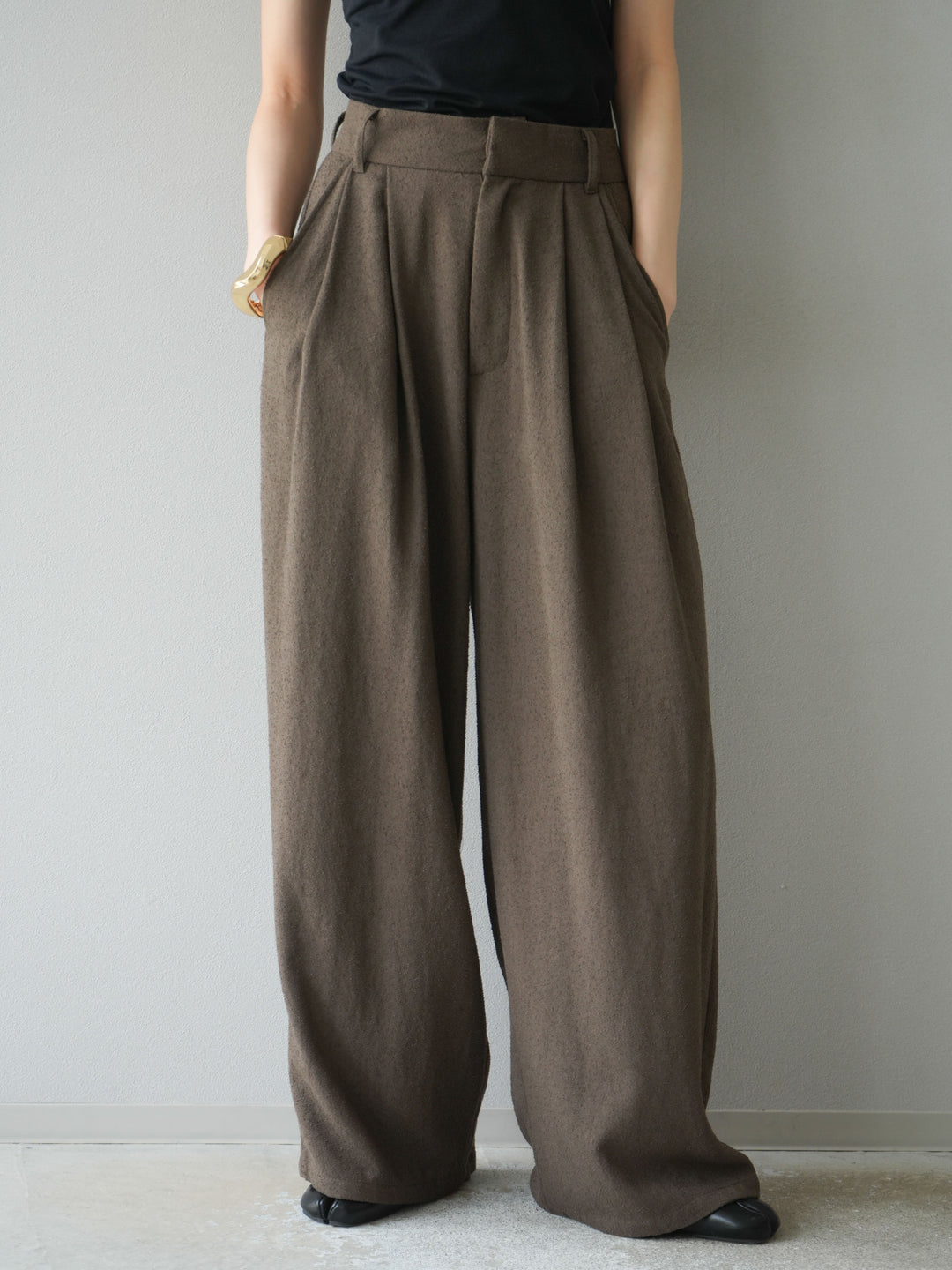[予約]ネップワイドパンツ/ブラウン