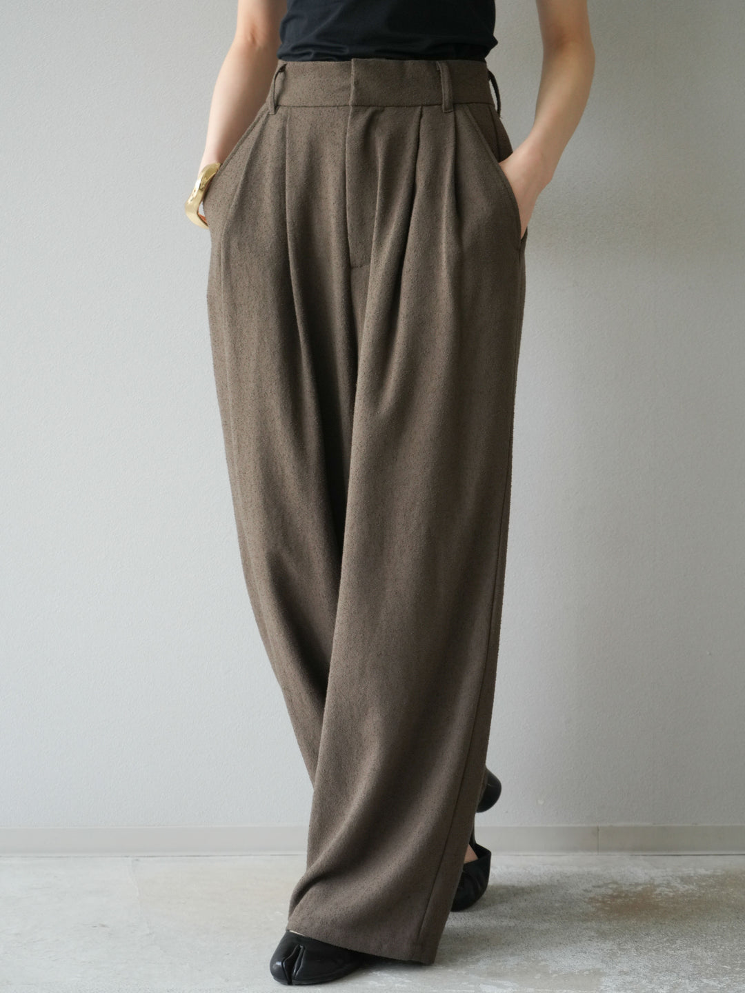 [予約]ネップワイドパンツ/ブラウン