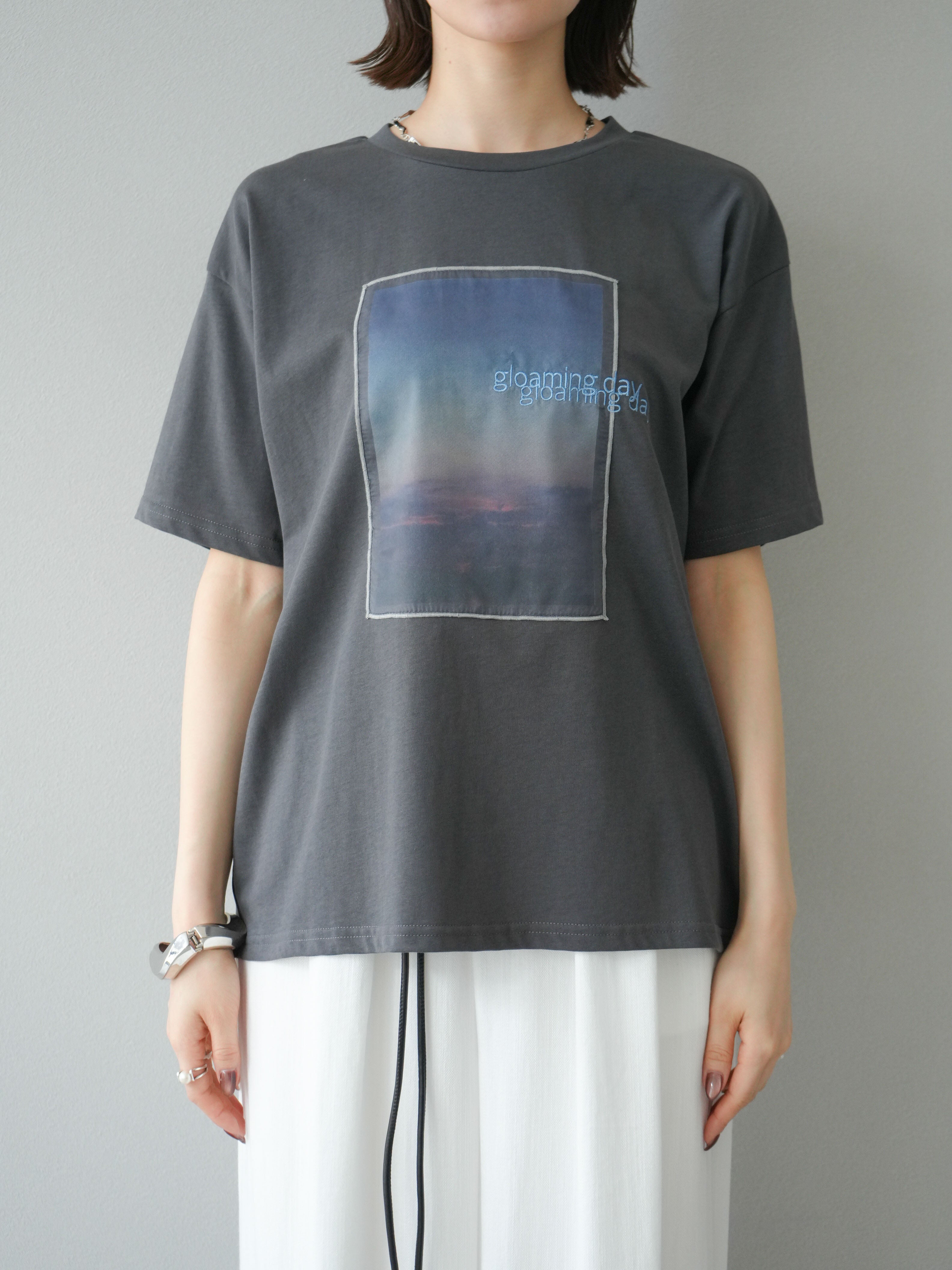 予約]チュールレイヤードプリントTシャツ/チャコール – Lumier