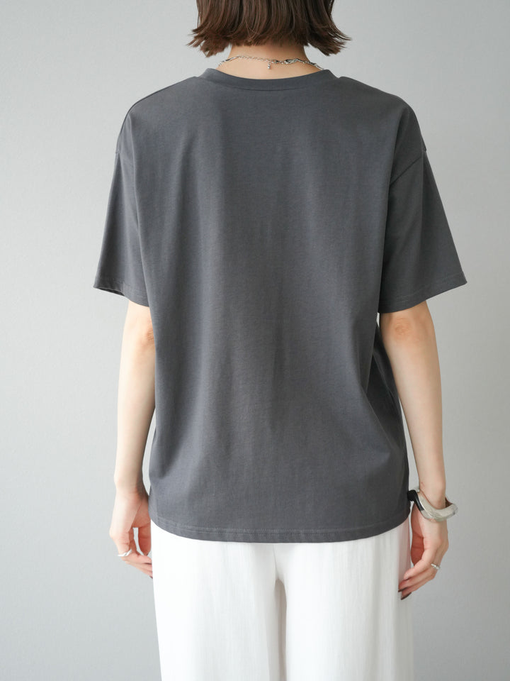 [予約]チュールレイヤードプリントTシャツ/チャコール