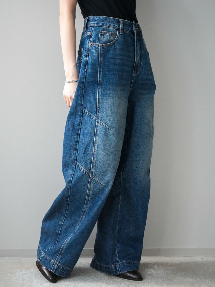 [予約]デザインステッチカーブデニムパンツ/navy