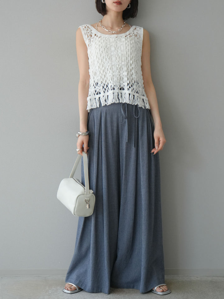 [予約]クロシェ編みフリンジタンクトップ/オフホワイト