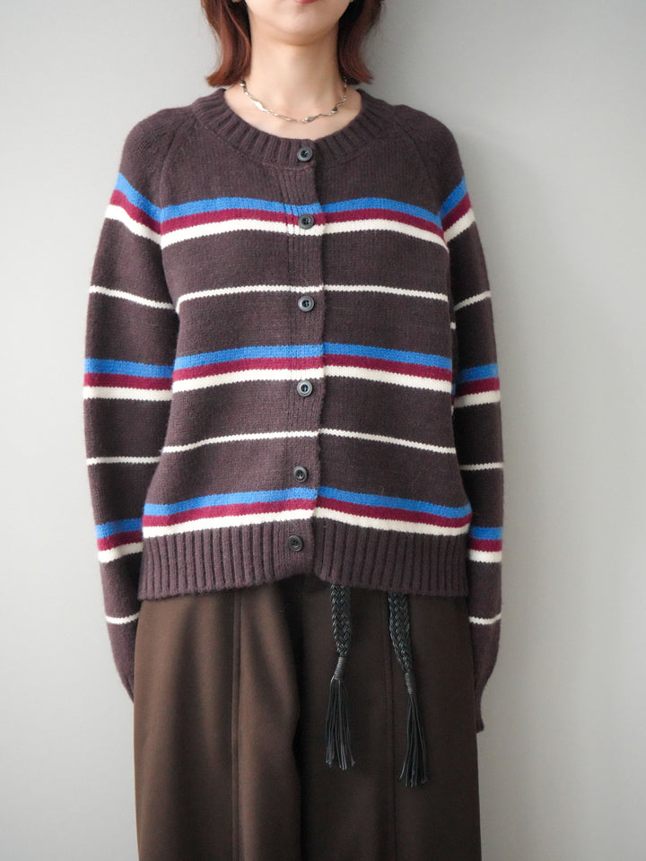 [予約]ランダムボーダーニットカーディガン/brown