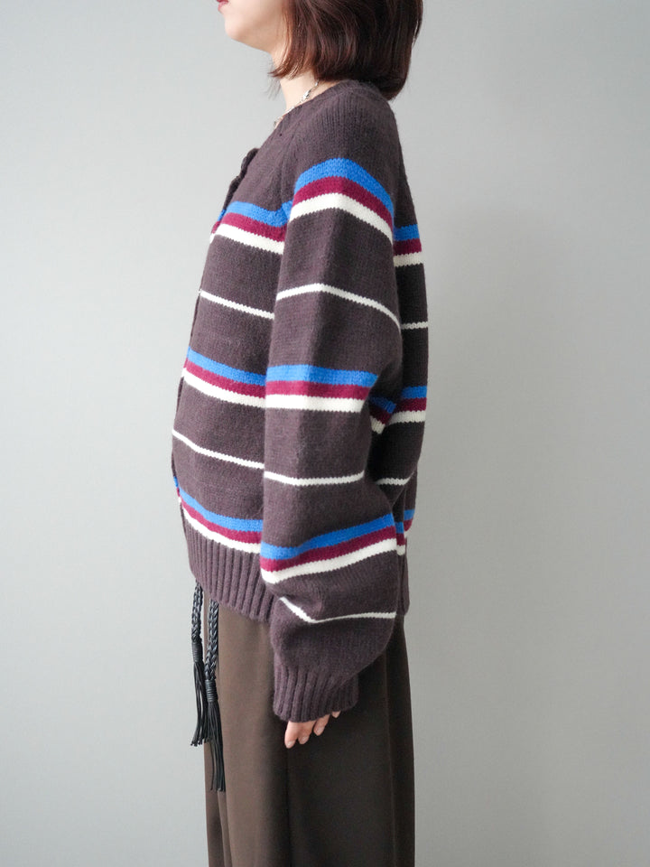 [予約]ランダムボーダーニットカーディガン/brown