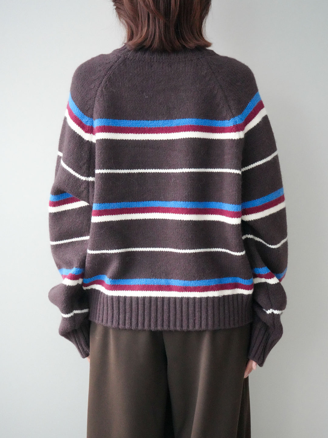 [予約]ランダムボーダーニットカーディガン/brown