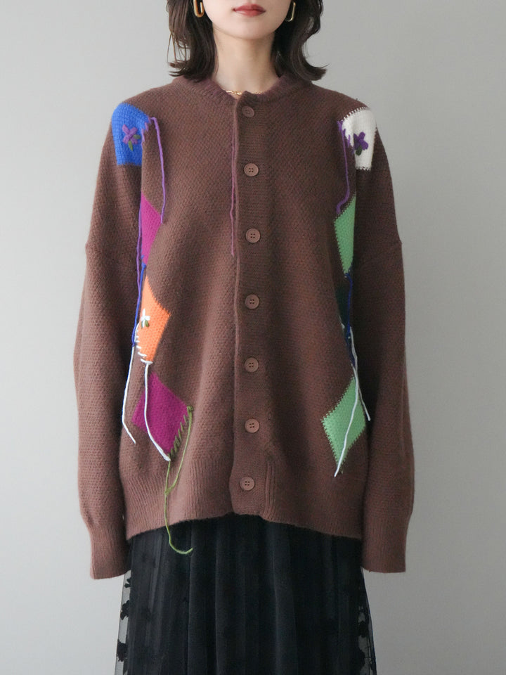 [予約]ハンドステッチアーガイルデザインニットカーディガン/brown