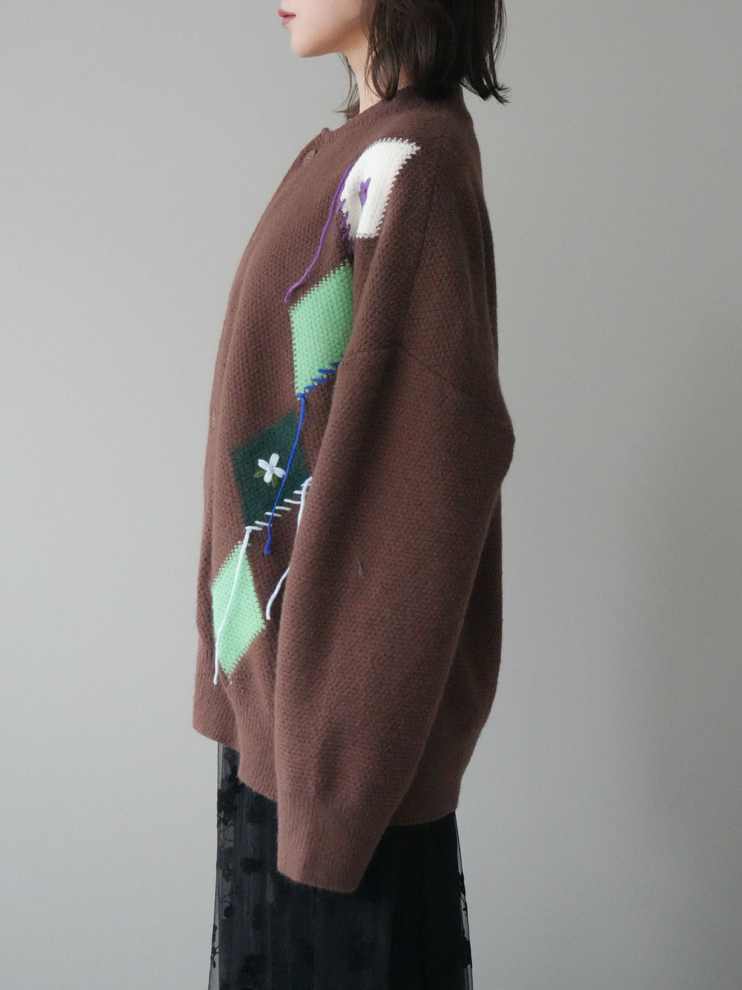 [予約]ハンドステッチアーガイルデザインニットカーディガン/brown