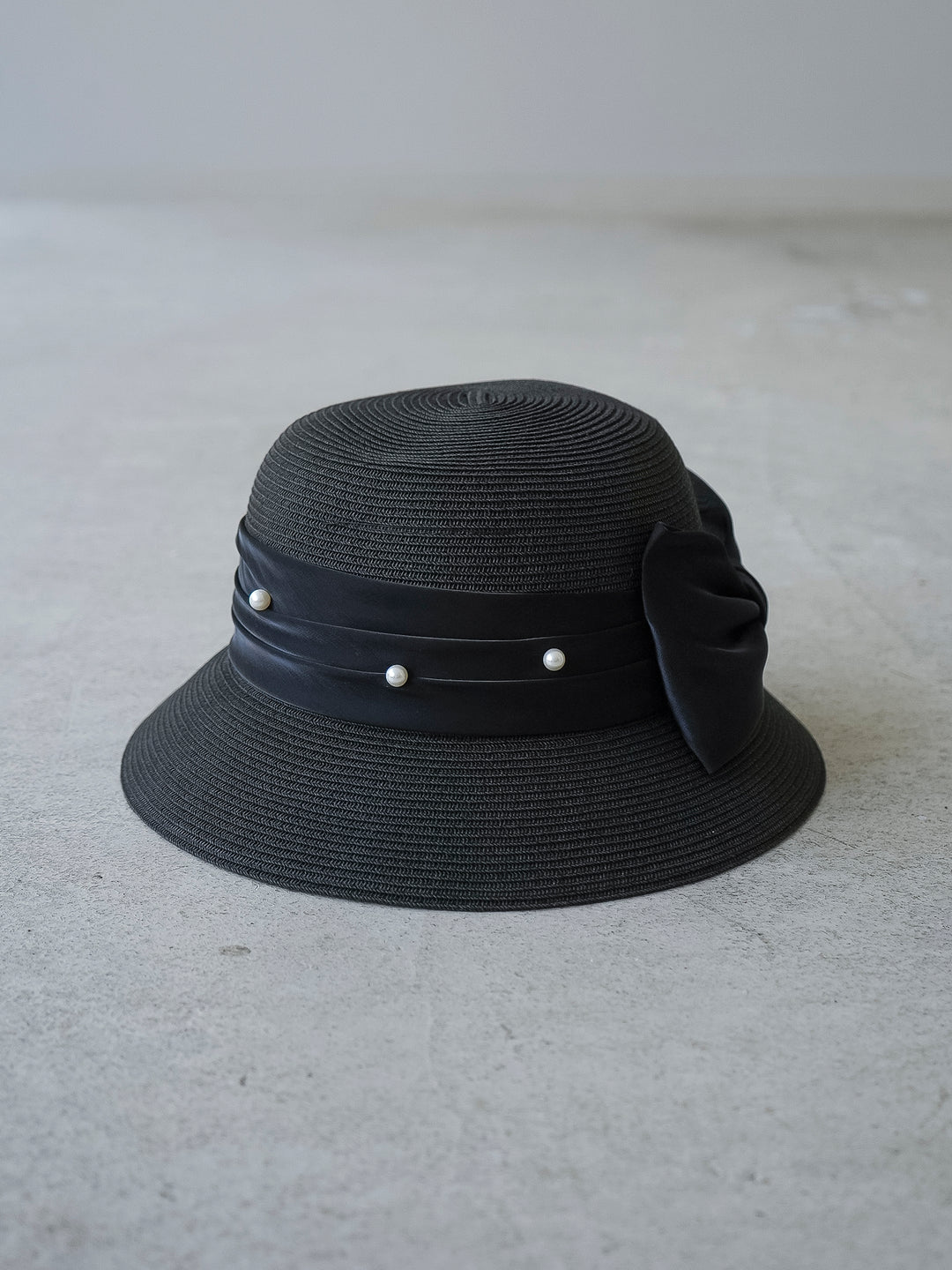 [3]珍珠絲帶鉤針帽/黑色