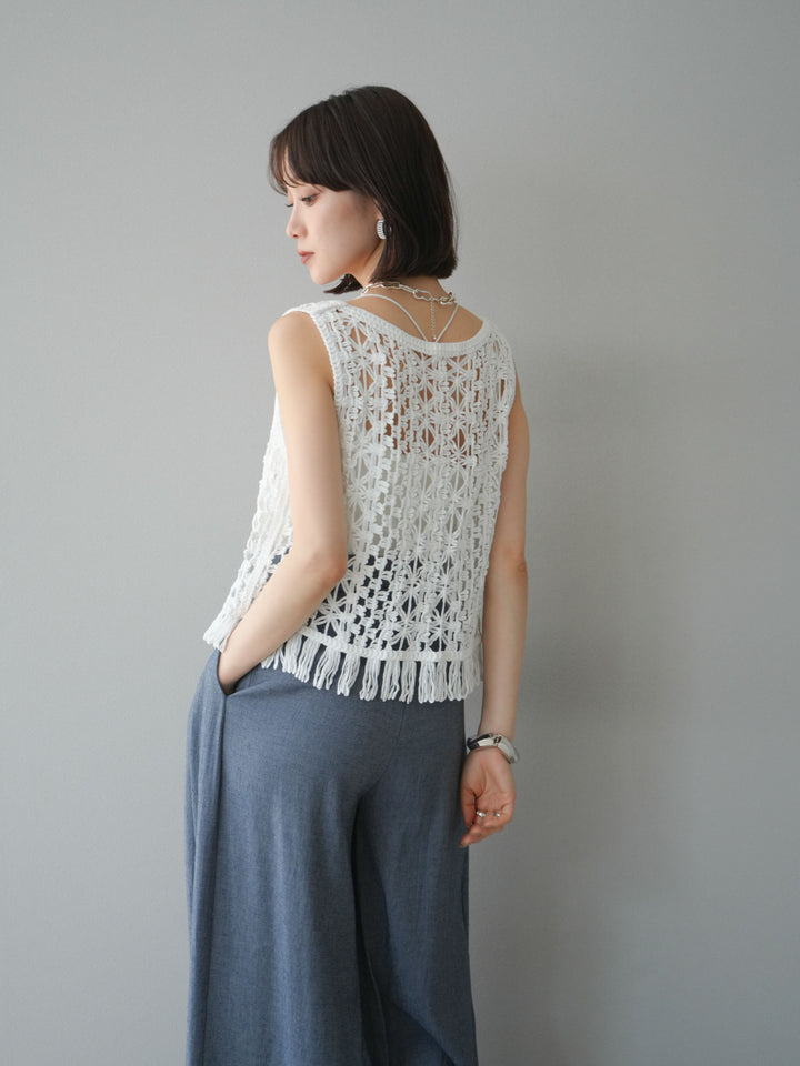 [予約]クロシェ編みフリンジタンクトップ/オフホワイト