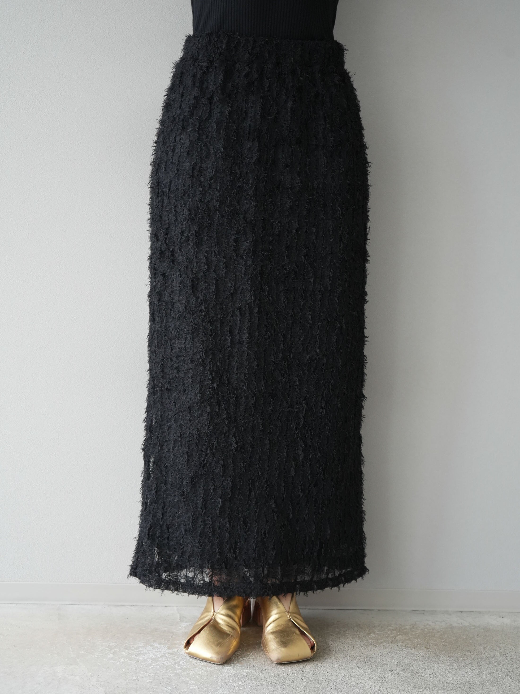 Drawer コットンフリンジプリーツスカート　ブラック Drawer コットンフリンジプリーツスカート ブラック