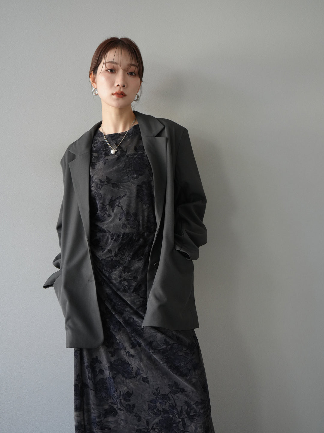 [予約]エステルオーバーテーラードジャケット/チャコール