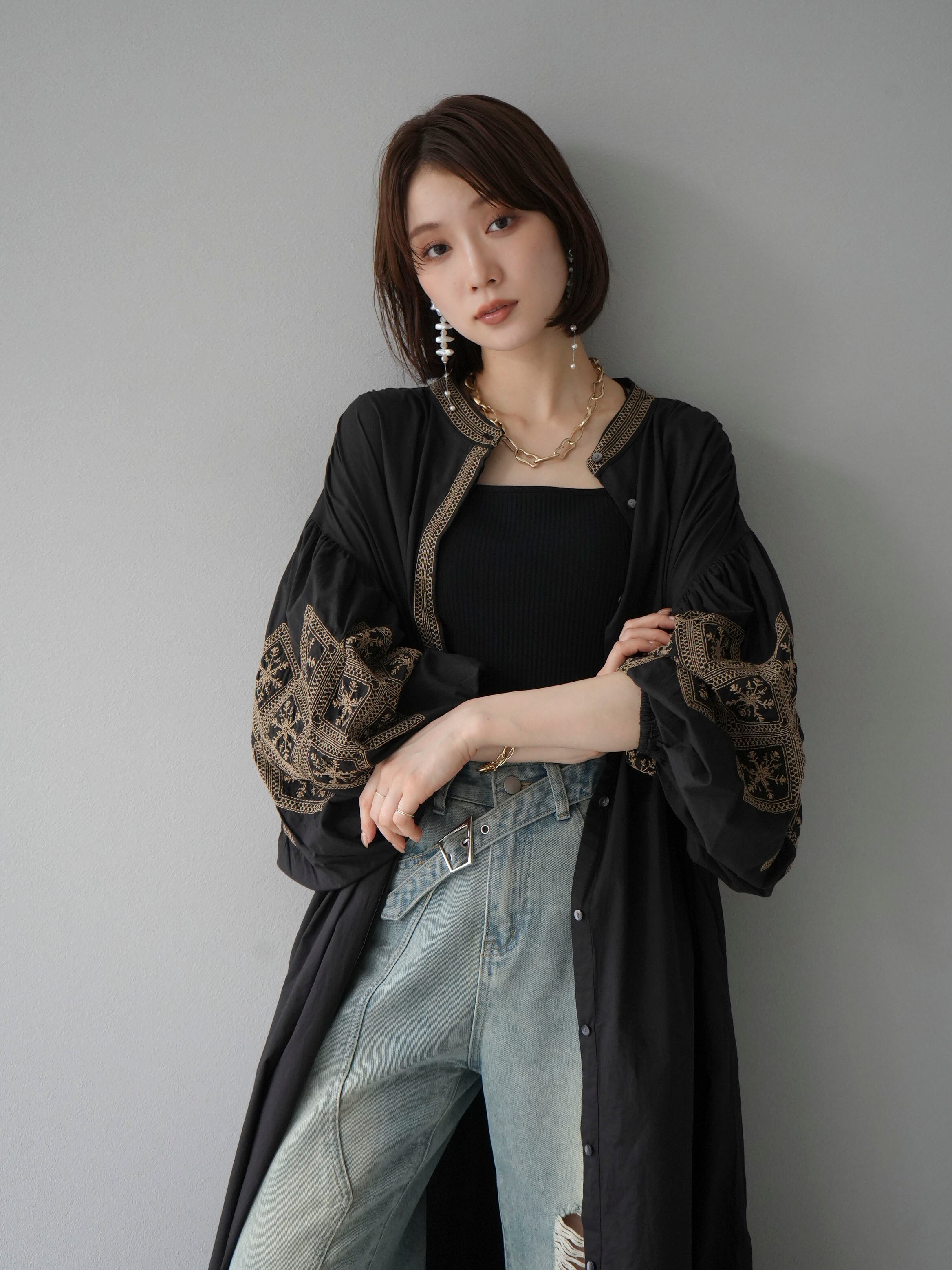 SET]キャンブリック刺繍ワンピース+ベルトアシンメトリーダメージ
