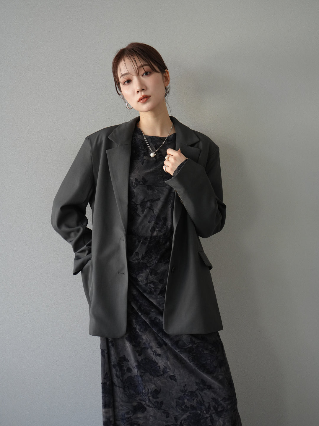 [予約]エステルオーバーテーラードジャケット/チャコール